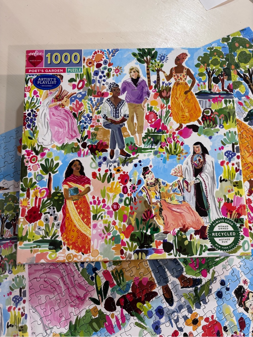 eeBoo Poet's Garden 1000-Piece Jigsaw Puzzle - Colorful Floral & Figures